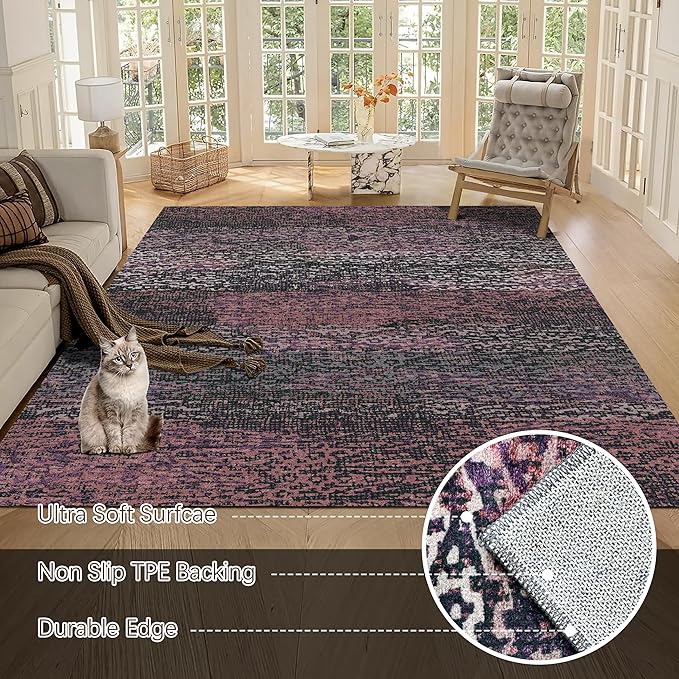 RUGSURE Washable Area Rug - 1/6 Thick - Stain & Water Resistant Non-Slip - Resistant Rug for Living Room, Bedroom, Nursery, Pet & Child Friendly, Vintage Charm Area Rugs (Burgundy, 3' x 5 ')