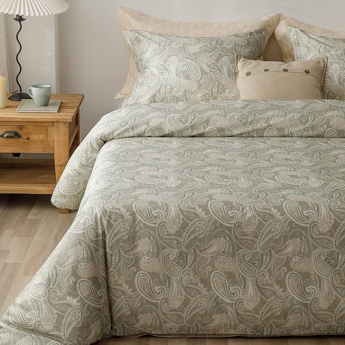 HeimenAogo Luxurious Egyptian Cotton Duvet Cover Set, California King Size Sateen Weave with Silky Soft Boho Style, Zipper Closure and Paisley Pattern