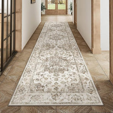 2x8 Washable Neutral Runner Rug Brown Vintage Hallway Kitchen Carpet Non-Slip Soft Low Pile Floral Throw Rug for Bedroom Bathroom Laundry Living Room