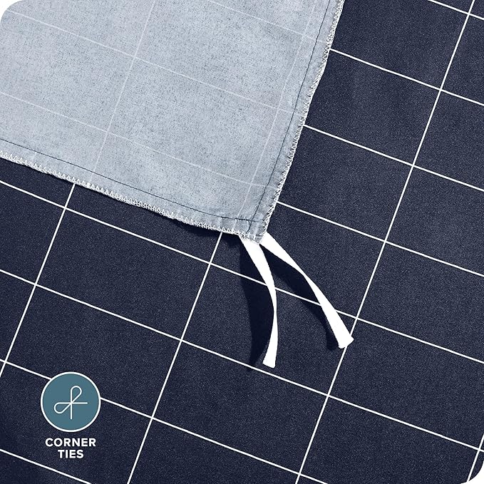 Bare Home Bedding Duvet Cover Extra Long Size - Premium 1800 Super Soft Collection - Lightweight - Soft Textured Bedding (Twin/Twin XL, Grid - Midnight Blue/White)