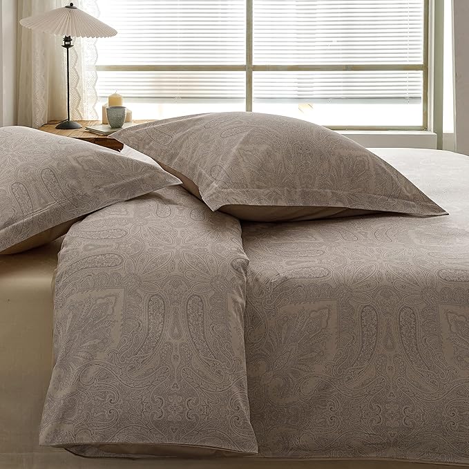 HeimenAogo Egyptian Cotton Duvet Cover California King Sateen Weave, Silky Soft Boho Duvet Cover Zipper Closure, Long Staple Cotton Bed Linen Boteh Damask Medallion Paisley 3Pcs (104"×98")