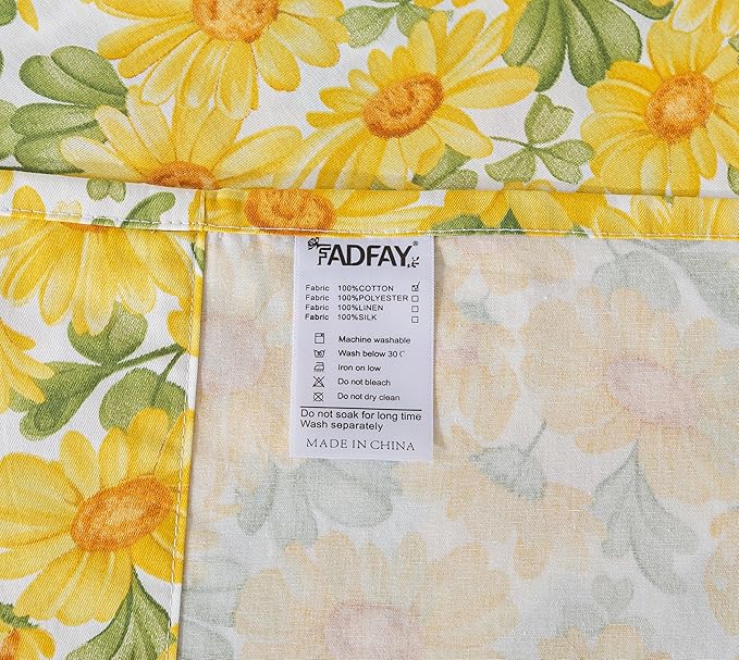 FADFAY Sunflower Sheets Set Queen Vintage Yellow Floral Bedding Rustic Botanical Sheets Shabby Floral Farmhouse Bedding 100% Percale Premium Cotton Soft Deep Pocket Fitted Sheet 4Pcs, Queen Size