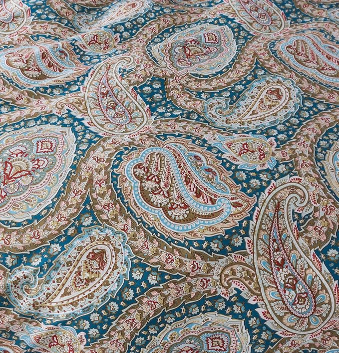 FADFAY Luxury Paisley Sheets Set Queen Classy Blue and Gold Floral Farmhouse Bedding Elegent Blue Paisley Bedding Set 100% Cotton Super Soft Hypoallergenic Deep Pocket Fitted Sheet 4Pcs, Queen Size