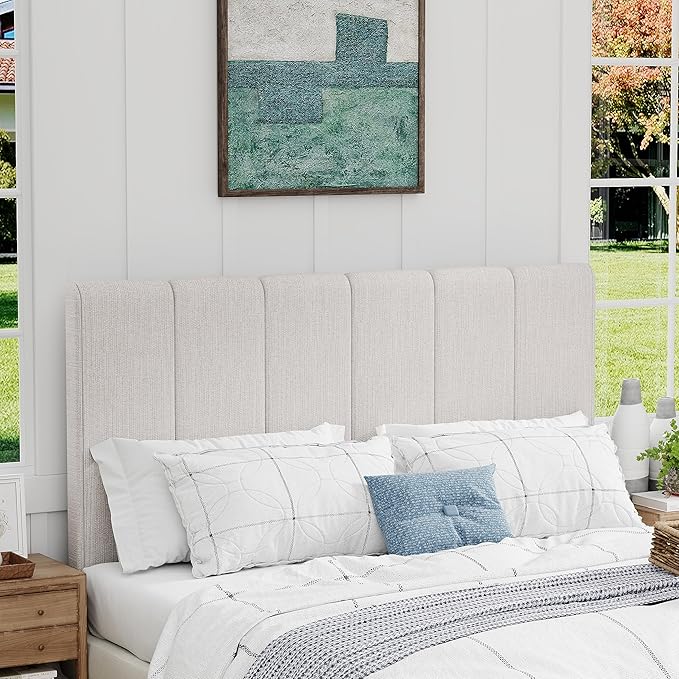 Yongchuang King Headboard Upholstered Headboards for King Size Bed Headboard Panels Adjustable Height Grayish White Linen Head Board