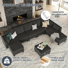 Modular Sectional Sofa, Convertible U Shaped Sofa Couch with High Density Memory Foam, 6 Seat Comfy Modular Sofa Couch for Living Room, Modern U Shaped Sectional Sofa, Dimgrey