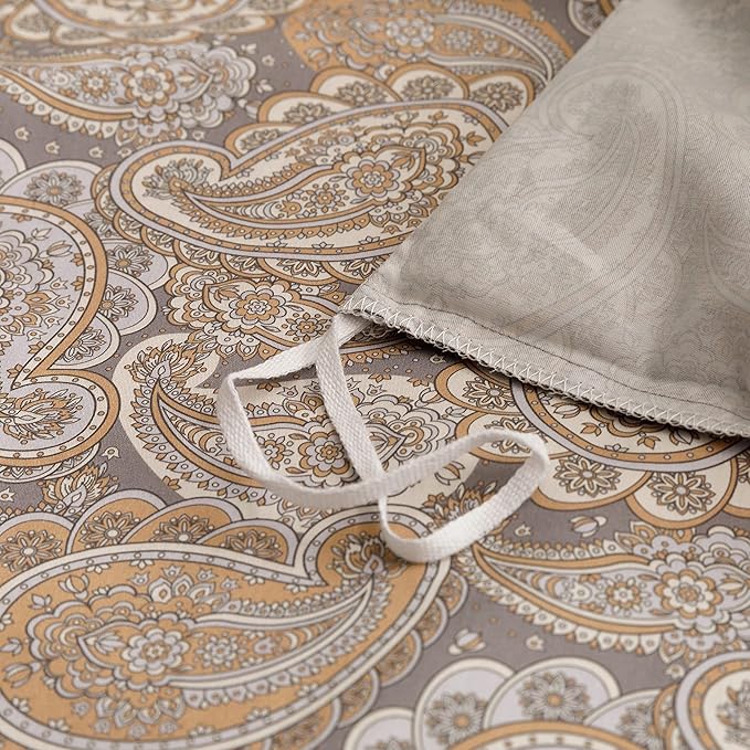 HeimenAogo Egyptian Cotton Duvet Cover Queen Size Sateen Weave, Silky Soft Boho Duvet Cover Zipper Closure, Long Staple Cotton Bed Linen Paisley Pattern 3Pcs