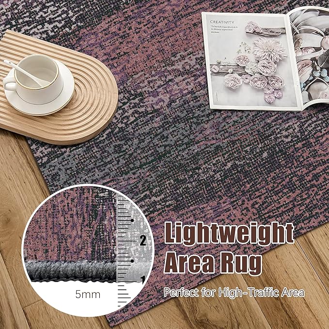 RUGSURE Washable Area Rug - 1/6 Thick - Stain & Water Resistant Non-Slip - Resistant Rug for Living Room, Bedroom, Nursery, Pet & Child Friendly, Vintage Charm Area Rugs (Burgundy, 2'6'' x 8')