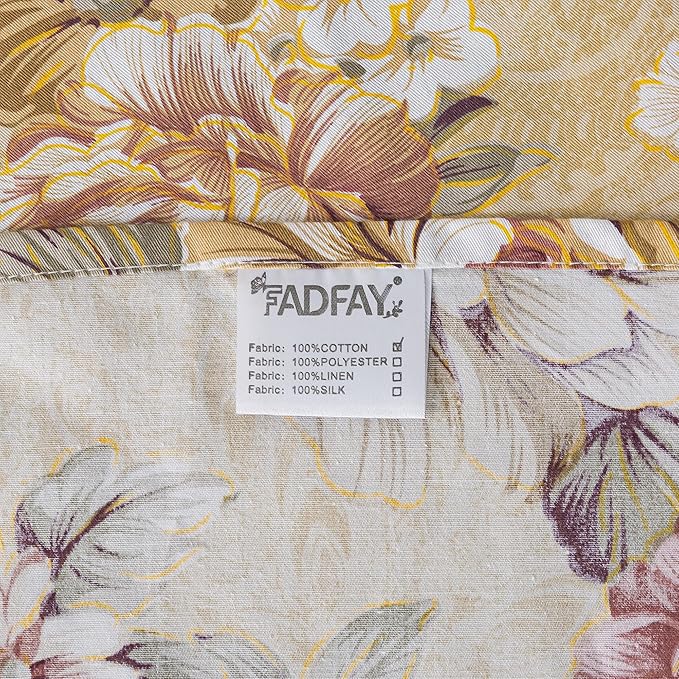 FADFAY Duvet Cover Set Twin Tan Peony Floral Bedding Shabby Brown Flower Comforter Cover Set Vintage Farmhouse Bedding 100% Cotton Soft Quilt Cover with Hidden Zipper Closure 3 Pieces, Twin Size