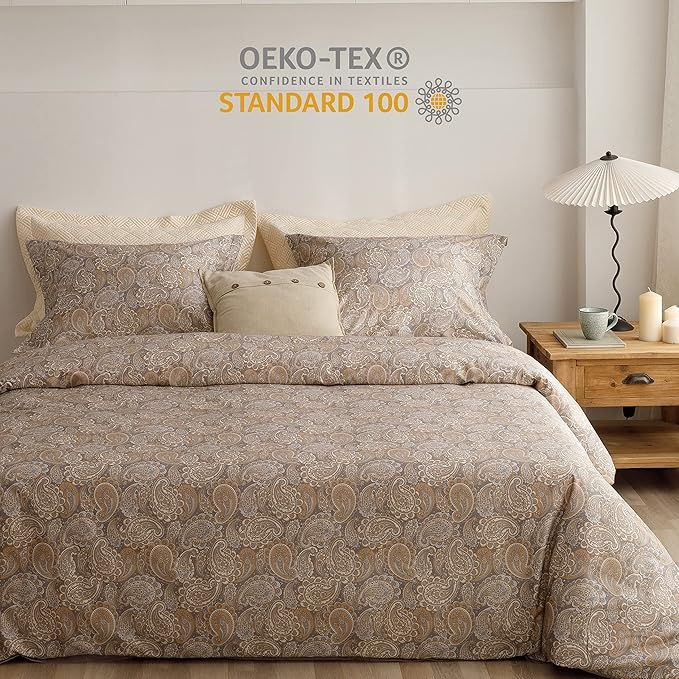 HeimenAogo Egyptian Cotton Duvet Cover Set - Luxurious California King Size with Silky Soft Sateen Weave, Boho Style, Zipper Closure, Paisley Pattern