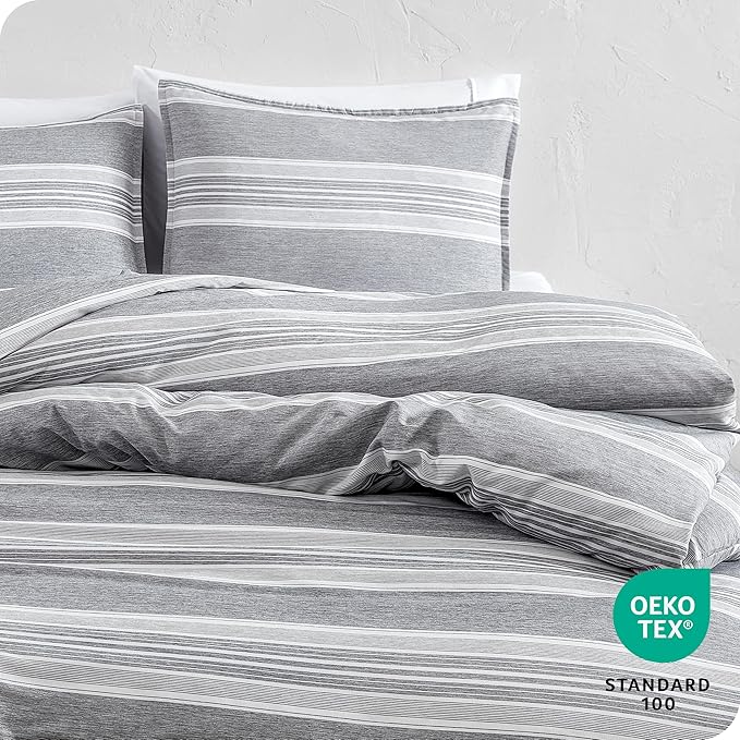 Bare Home Bedding Duvet Cover King Size - Premium 1800 Super Soft Collection - Lightweight, Cooling - Soft Breathable Bedding Duvet Cover (King, Stripe - Heathered Charcoal)
