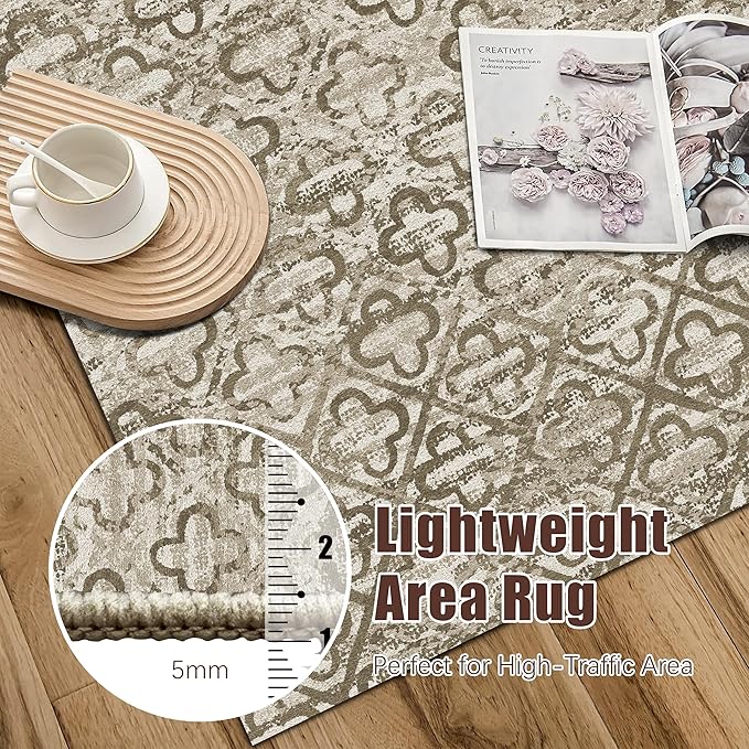 RUGSURE Washable Area Rugs, 2'6'' x 8' - 1/6 Thick - Stain & Water Resistant Non-Slip - Perfect Resistant Rug for Living Room, Bedroom, Nursery, Pet & Child Friendly, Vibrant Colors Rugs, Brown