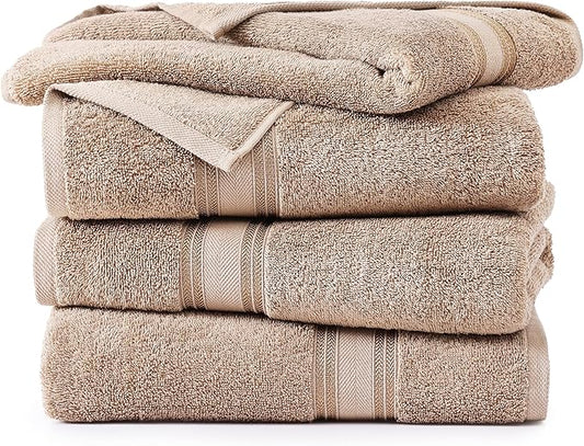 LANE LINEN 100% Cotton Bath Towels Set of 4 (30"x60") - Zero Twist, Cotton Bathroom Towel Sets - Quick Dry, Highly Soft & Absorbent Large Shower Towels for Bathroom - Sustainabaly Produced - Taupe