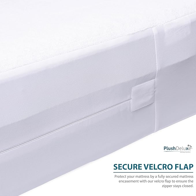 PlushDeluxe King Size Premium Mattress Encasement - Zippered Waterproof, Bedbug Proof Design, 6-Sided Protection - Hypoallergenic Cotton Terry Fabric 9-12" Depth