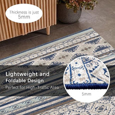 RUGSURE Washable Area Rugs 5' x 7' - 1/6 Thick - Moroccan-Inspired -Stain & Water Resistant Non-Slip - Resistant Rug for Living Room, Bedroom, Nursery, Pet & Child Friendly (Blue and Brown)