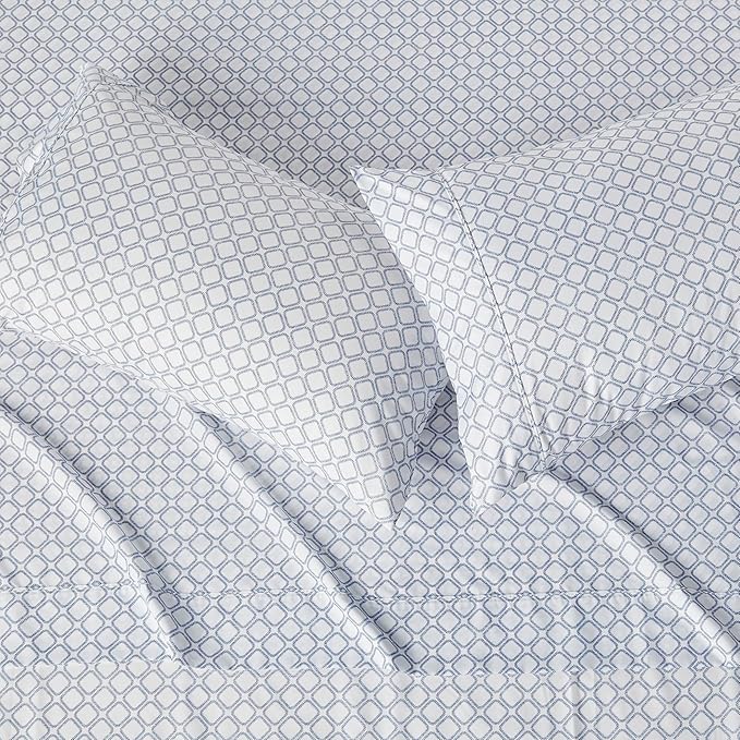Amazon Basics Lightweight Microfiber 4-Piece Bed Sheet Set, Aqua, Printed, Queen AmazonBasics
