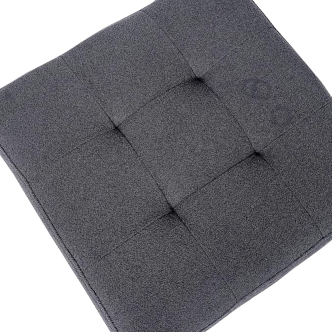Fabric Storage Ottoman with Hinged Lid, Square Foot Rest Stool Tufted Cube Footstool, Dark Gray