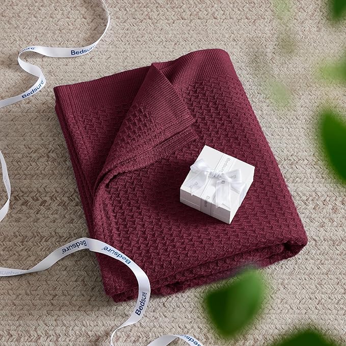 Bedsure Gentlesoft 100% Cotton Blanket Twin XL Size for College Dorm - Breathable and Soft, Waffle Weave Twin Blanket for Summer, Dorm Room Essentials, Red, 66x90 inches