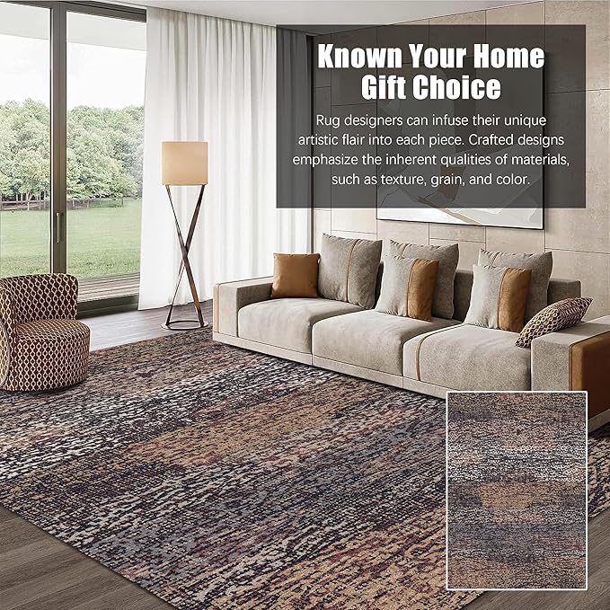 RUGSURE Washable Area Rug - 1/6 Thick - Stain & Water Resistant Non-Slip - Resistant Rug for Living Room, Bedroom, Nursery, Pet & Child Friendly, Vintage Charm Area Rugs (Rust, 9' x 12')