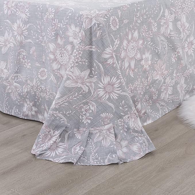 FADFAY Sheets Set King Shabby Pink and Grey Floral Bedding Vintage Sunflower 600TC Elegant Summer 100% Cotton Super Soft Hypoallergenic Deep Pocket Bed Sheets Set, 4Pcs-King Size