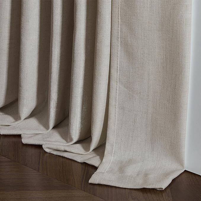 Pinch Pleated Linen Curtains 108 Inches Long for Living Room 2 Panels Set Greyish Beige Flax Double Pleated Drapes Back Tab Farmhouse Ceiling Floor 108 Inch Window Curtains Bedroom Burlywood Birch
