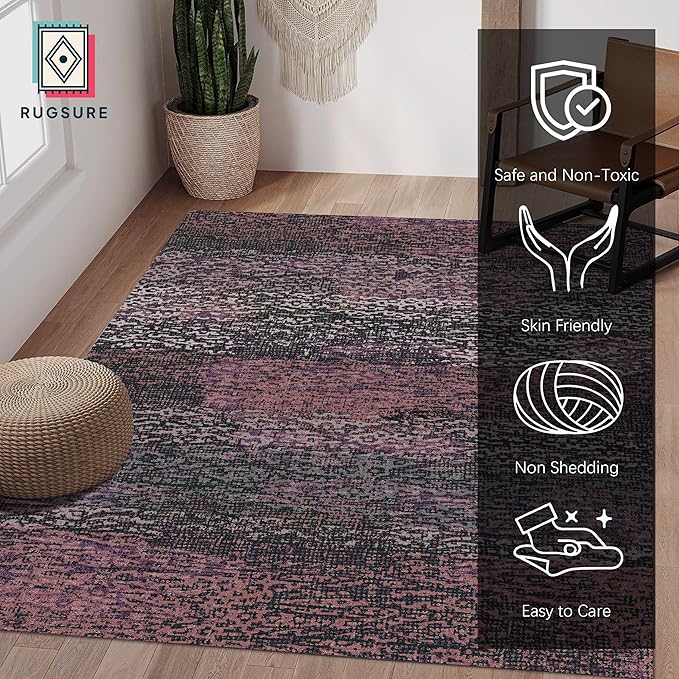 RUGSURE Washable Area Rug - 1/6 Thick - Stain & Water Resistant Non-Slip - Resistant Rug for Living Room, Bedroom, Nursery, Pet & Child Friendly, Vintage Charm Area Rugs (Burgundy, 5' x 7')