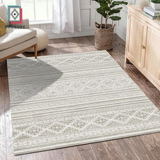 RUGSURE Washable Area Rugs 9' x 12' - 1/6 Thick - Moroccan-Inspired -Stain & Water Resistant Non-Slip - Resistant Rug for Living Room, Bedroom, Nursery, Pet & Child Friendly (Grey)