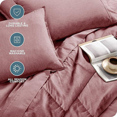 Bare Home Bed-in-A-Bag 7 Piece Comforter & Sheet Set - Queen - Goose Down Alternative - Ultra-Soft 1800 Premium - Bed Set - Cationic (Queen, Heathered Rosewood)