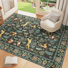 DUKINO 4x6 Rug, Washable Animal Area Rug with Non Slip Vintage Design, Indoor Soft Low Pile Carpet for Bedroom, Nursery, Dining Room, Farmhouse, Playroom, Black