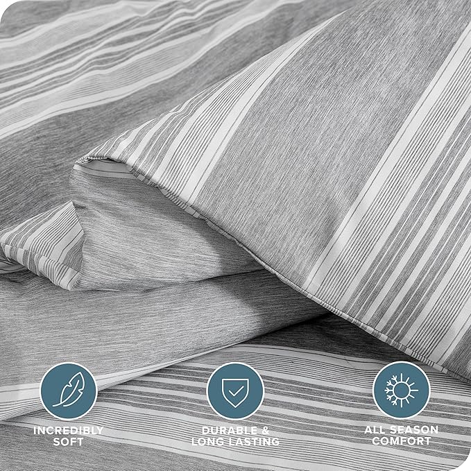 Bare Home Bedding Duvet Cover King Size - Premium 1800 Super Soft Collection - Lightweight, Cooling - Soft Breathable Bedding Duvet Cover (King, Stripe - Heathered Charcoal)