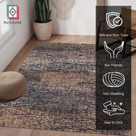 RUGSURE Washable Area Rug - 1/6 Thick - Stain & Water Resistant Non-Slip - Resistant Rug for Living Room, Bedroom, Nursery, Pet & Child Friendly, Vintage Charm Area Rugs (Rust, 5' x 7')