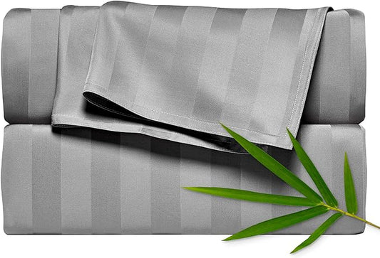 Pure Bamboo Full Sheets, Genuine 100% Organic Viscose Derived from Bamboo Bed Sheet Set, Luxuriously Soft & Cooling, Double Stitching, 2 Year Quality Promise (Full, Jacquard Stone)