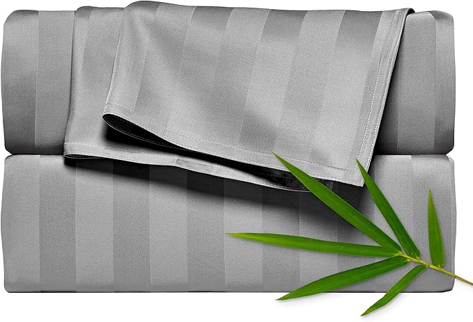 Pure Bamboo California King Sheets, Genuine 100% Organic Viscose Derived from Bamboo Bed Sheet Set, Soft & Cooling, Double Stitching, 2 Year Quality Promise (California King, Jacquard Stone)
