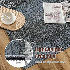 RUGSURE Washable Area Rug - 1/6 Thick - Stain & Water Resistant Non-Slip - Resistant Rug for Living Room, Bedroom, Nursery, Pet & Child Friendly, Vintage Charm Area Rugs (Darkgrey+Bule, 3' x 5 ')