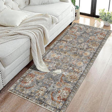 RUGSURE Washable Area Rugs - Perfect for Living Room, Bedroom, Kids Room, Nursery - Stain & Water Resistant Non-Slip, Pet & Child Friendly, Vintage Tribal Area Rugs (Turmeric and Grey, 2'6'' x 8')