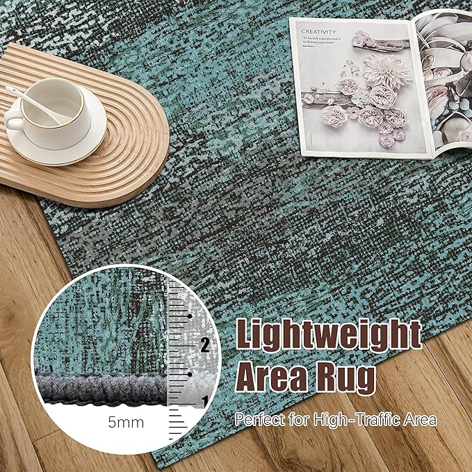 RUGSURE Washable Area Rug - 1/6 Thick - Stain & Water Resistant Non-Slip - Resistant Rug for Living Room, Bedroom, Nursery, Pet & Child Friendly, Vintage Charm Area Rugs (Green, 8' x 10')