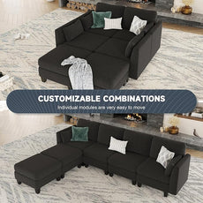 Modular Sectional Sofa, Convertible U Shaped Sofa Couch with High Density Memory Foam, 6 Seat Comfy Modular Sofa Couch for Living Room, Modern U Shaped Sectional Sofa, Black