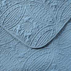 Pure Bedding Quilt Set Full/Queen Size Ash Blue - Oversized Bedspread - Soft Microfiber Lightweight Coverlet for All Season - 3 Piece Includes 1 Quilt and 2 Shams, Geometric Pattern