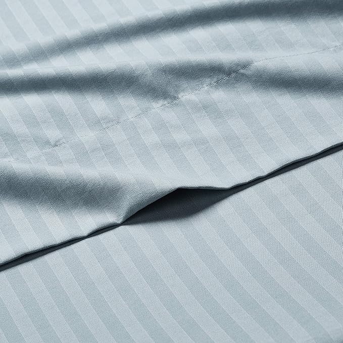 Amazon Basics Soft, Breathable Microfiber Bed Sheets, Queen Size, 4-Piece, Spa Blue Striped AmazonBasics