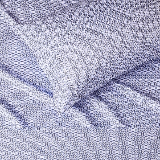 Amazon Basics Lightweight Super Soft Easy Care Wrinkle Free Microfiber 3 Piece Bed Sheet Set with 14-Inch Deep Pockets, Twin, Blue Damask, Printed, Kids, Men & Women Bedding (Pack of 4) AmazonBasics