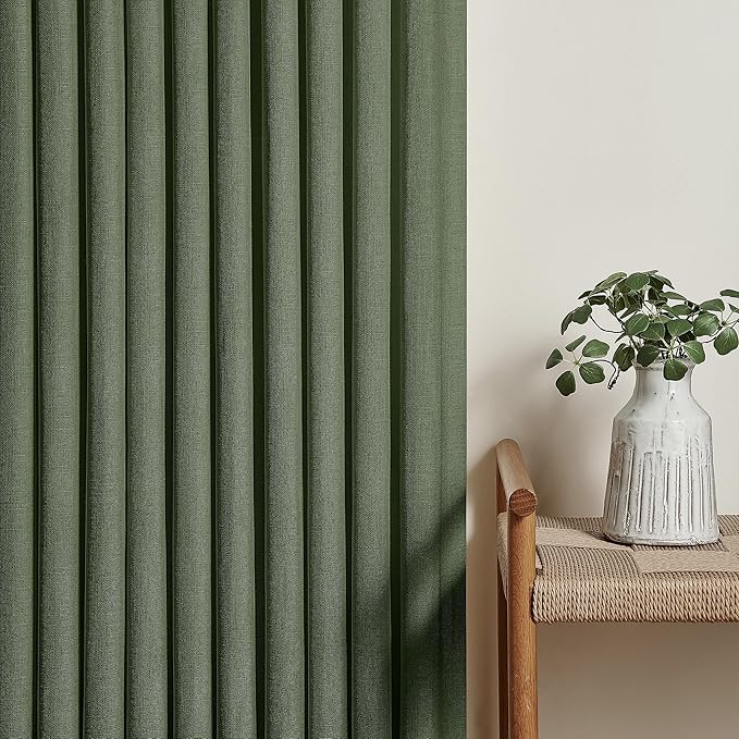 Loden 120 Inch Long Curtains Extra Long Olive Green Linen Pinch Pleated Curtains 2 Panels for Living Room Bedroom Thick Linen Pleated Hooks Rings Back Tab 120 Inch Drapes for Large Window