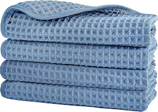 POLYTE 430 GSM Microfiber Lint Free Washcloth Face Towel, 13 x 13 in, 4 Pack (Waffle Weave)