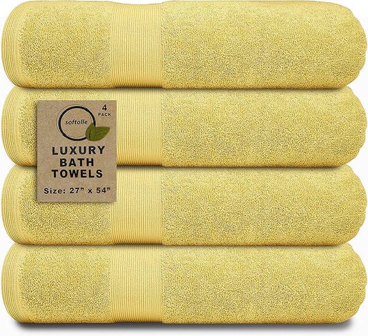 Softolle Luxury Bath Towels Set of 4 (27” x 54”) | Towels for Bathroom | Super Soft | Highly Absorbent Towels for Home, Spa, Gym (Yellow)