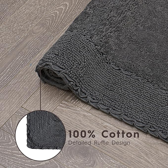 Laura Ashley Ruffle Border 100% Cotton Bath Rug, Dark Gray, 17"x 24"