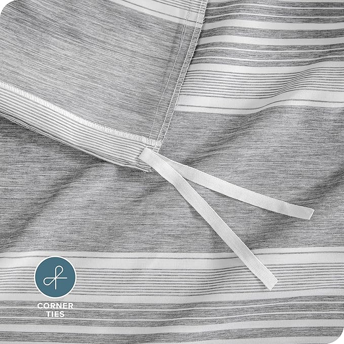 Bare Home Bedding Duvet Cover Queen Size - Premium 1800 Super Soft Collection - Lightweight, Duvet Cover - Soft Textured Bedding (Queen, Stripe - Heathered Charcoal)