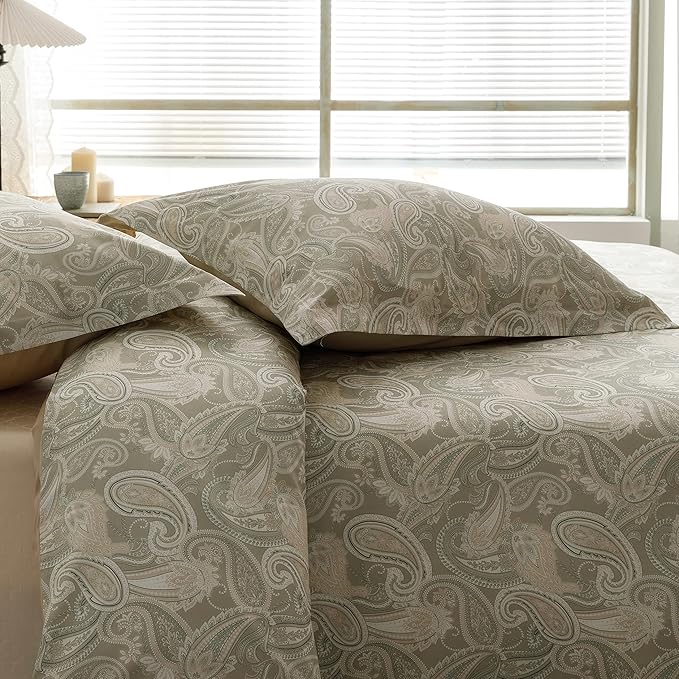 HeimenAogo Egyptian Cotton Duvet Cover King Size Sateen Weave, Silky Soft Boho Duvet Cover Zipper Closure, Long Staple Cotton Bed Linen Paisley Pattern 3 Pcs (104"×90")