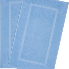 Cotton Paradise 100% Cotton Bath Mats for Bathroom Floor Set of 2 Pack, 20x34 Soft Absorbent Washable Quick Dry Tub Bathmat, Sky Blue Towel Bath Mat