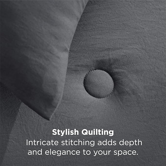 Bedsure Twin Comforter Set Dark Grey, Soft Prewashed Twin Size Bedding, Quilted Comforter with Circle Design, Down Alternative Comforter for All Seasons, 2 Pieces Bed Set with 1 Pillow Sham