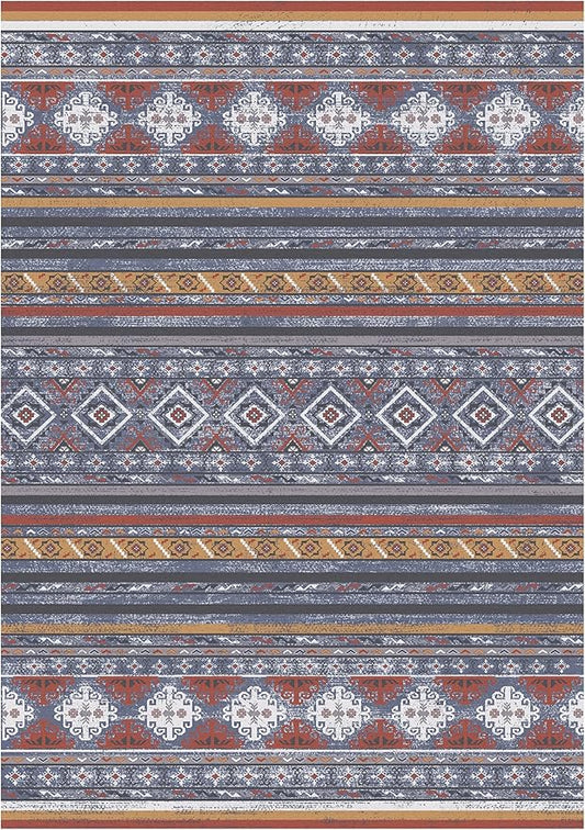 RUGSURE Washable Area Rugs 4' x 6' - 1/6 Thick - Moroccan-Inspired -Stain & Water Resistant Non-Slip - Resistant Rug for Living Room, Bedroom, Nursery, Pet & Child Friendly (Blue and Red)