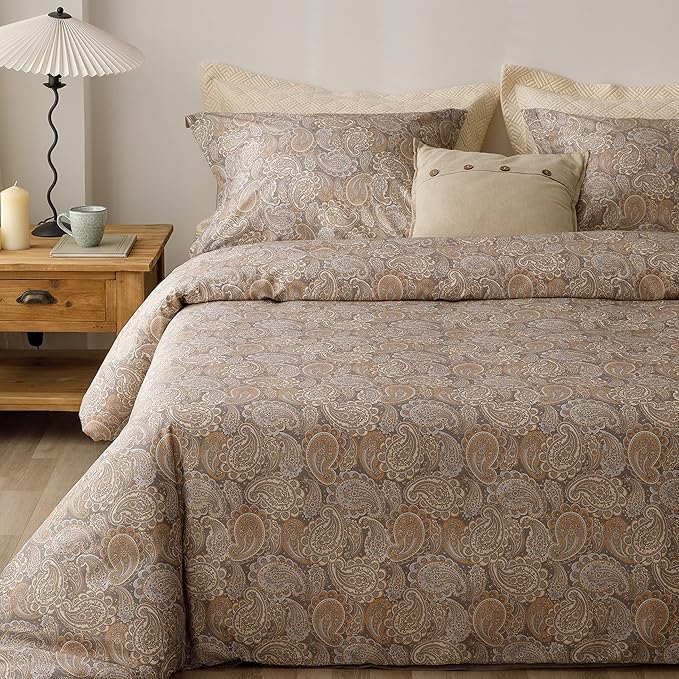 HeimenAogo Egyptian Cotton Duvet Cover Set - Luxurious California King Size with Silky Soft Sateen Weave, Boho Style, Zipper Closure, Paisley Pattern