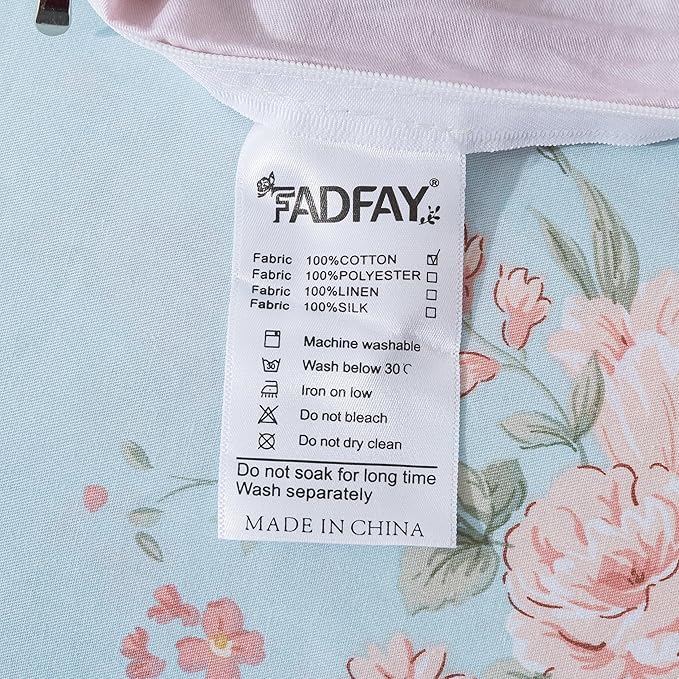 FADFAY Duvet Cover Set Twin Blue Rose Floral Bedding Rustic Peony Flower Comforter Cover Set Vintage Farmhouse Bedding 100% Cotton Ultra Soft Quilt Cover with Hidden Zipper Closure 3Pcs, Twin Size
